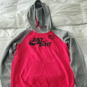 Nike Pink and Gray Hoodie with Just Do It Logo